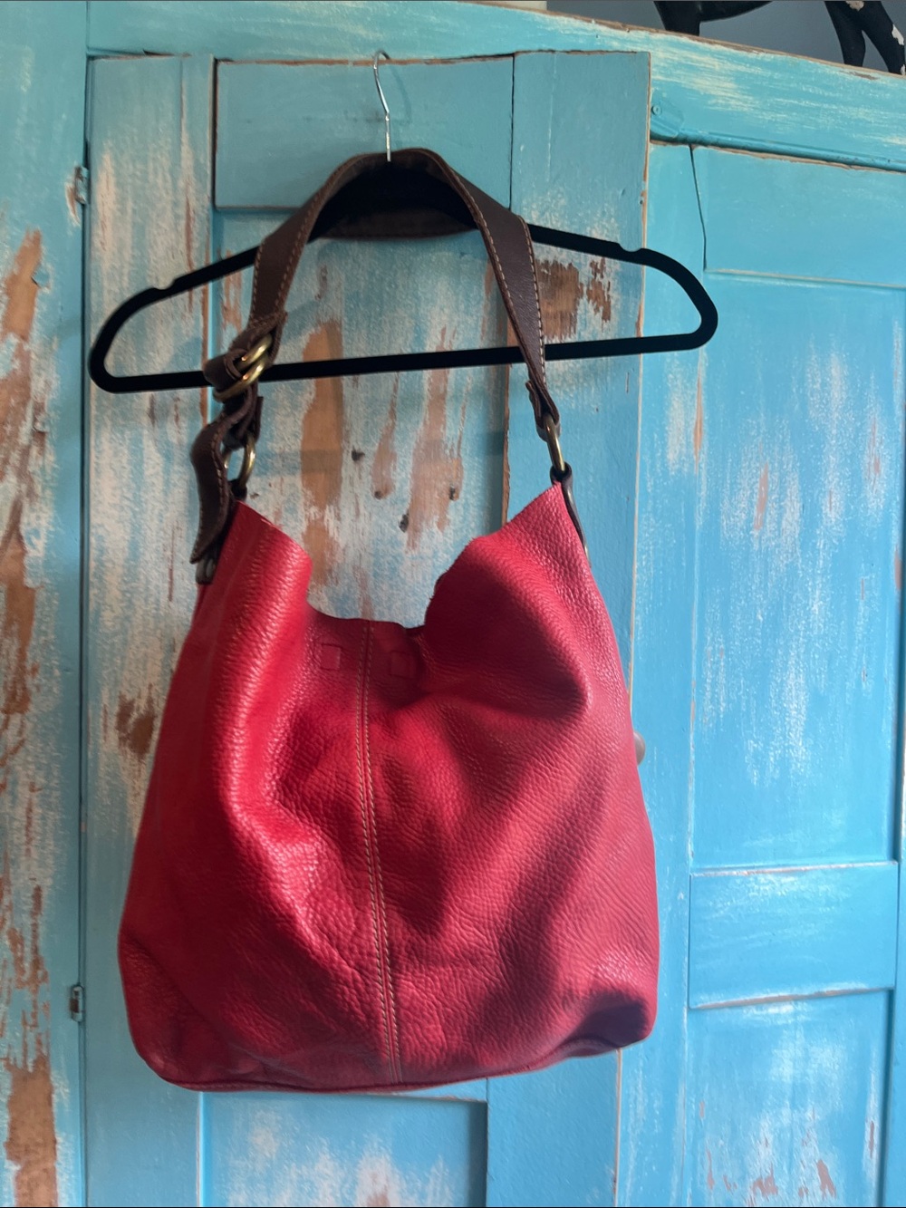 Lucky Brand Red Leather Shoulder Hobo with Brown Strap